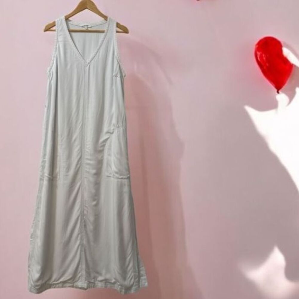 Splendid White Maxi Dress V-Neck Crochet Trim Sleeveless Summer Casual‎ Size XL